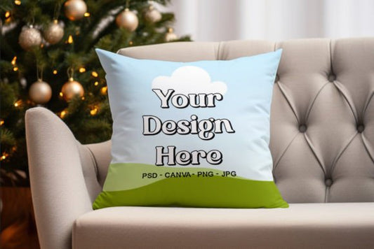 Christmas Square Pillow Mockup Canva